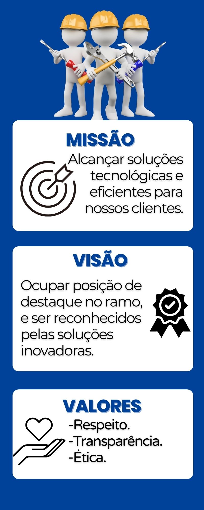 Infográfico Missão Visão e Valores da Empresa Moderno Corporativo Azul escuro e Branco